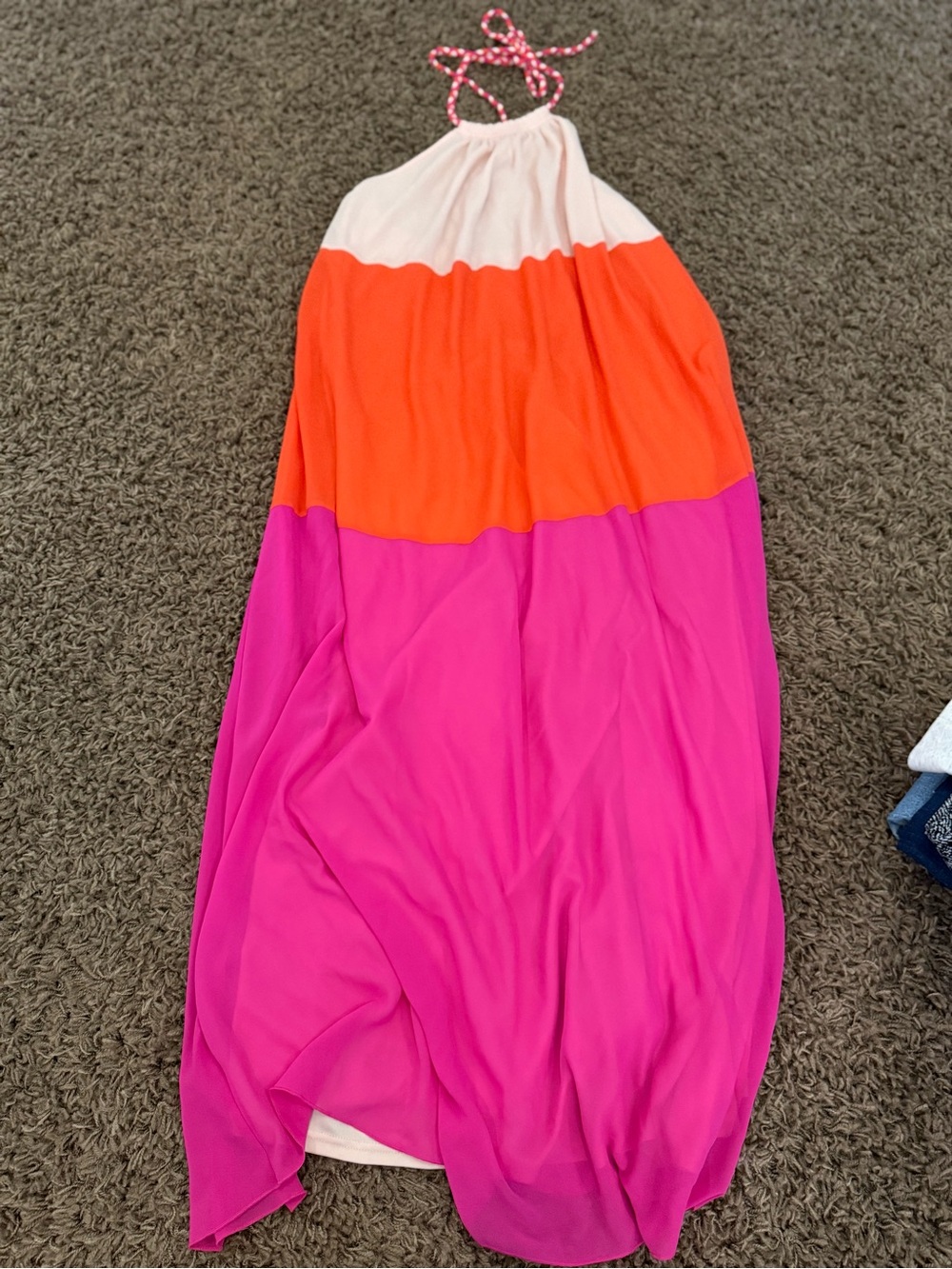 Colorblock Pink and Orange Maxi halterdress- Women's Summer dress